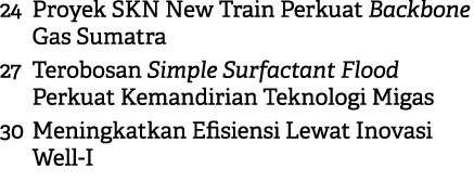 24 Proyek SKN New Train Perkuat Backbone Gas Sumatra 27 Terobosan Simple Surfactant Flood Perkuat Kemandirian Teknolo...