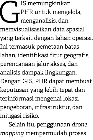GIS memungkinkan PHR untuk mengelola, menganalisis, dan memvisualisasikan data spasial yang terkait dengan lahan oper...