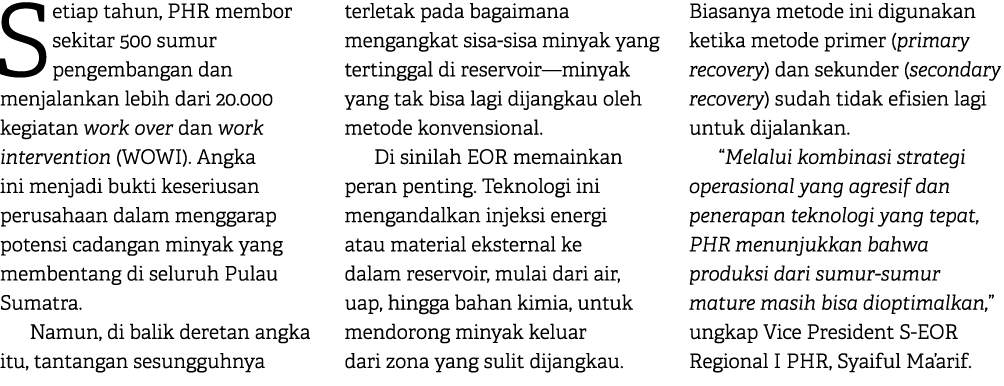 Setiap tahun, PHR membor sekitar 500 sumur pengembangan dan menjalankan lebih dari 20.000 kegiatan work over dan work...