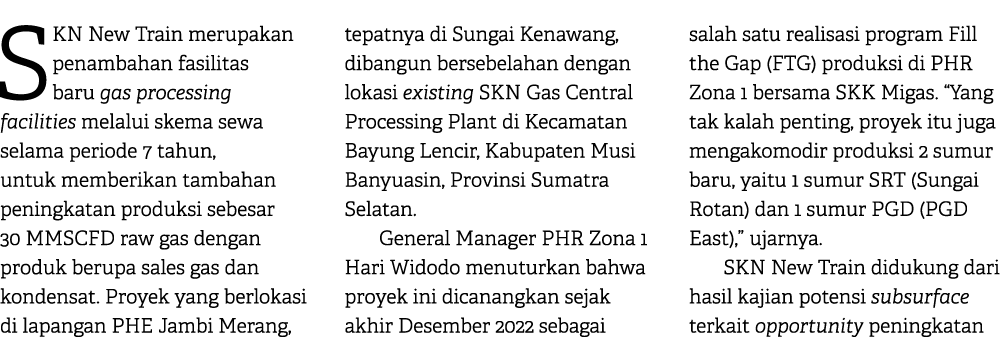 SKN New Train merupakan penambahan fasilitas baru gas processing facilities melalui skema sewa selama periode 7 tahun...