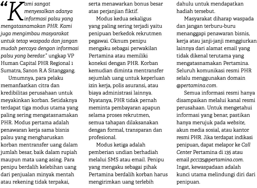 “Kami sangat menyesalkan adanya informasi palsu yang mengatasnamakan PHR. Kami juga mengimbau masyarakat untuk tetap ...