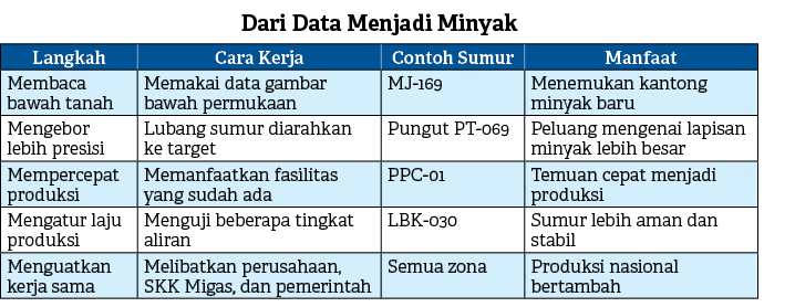 Dari Data Menjadi Minyak,Langkah,Cara Kerja,Contoh Sumur,Manfaat,Membaca bawah tanah,Memakai data gambar bawah permuk...