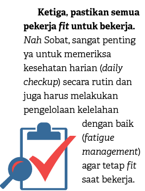 Ketiga, pastikan semua pekerja fit untuk bekerja. Nah Sobat, sangat penting ya untuk memeriksa kesehatan harian (dail...