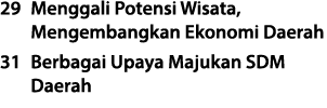 29 Menggali Potensi Wisata, Mengembangkan Ekonomi Daerah 31 Berbagai Upaya Majukan SDM Daerah 