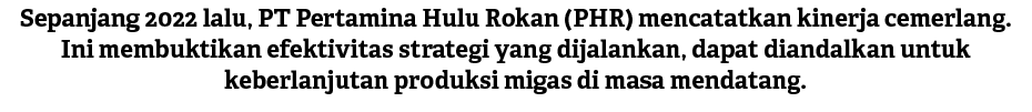 Sepanjang 2022 lalu, PT Pertamina Hulu Rokan (PHR) mencatatkan kinerja cemerlang. Ini membuktikan efektivitas strateg...