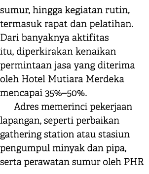 sumur, hingga kegiatan rutin, termasuk rapat dan pelatihan. Dari banyaknya aktifitas itu, diperkirakan kenaikan permi...