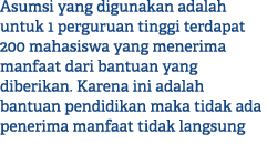Asumsi yang digunakan adalah untuk 1 perguruan tinggi terdapat 200 mahasiswa yang menerima manfaat dari bantuan yang ...
