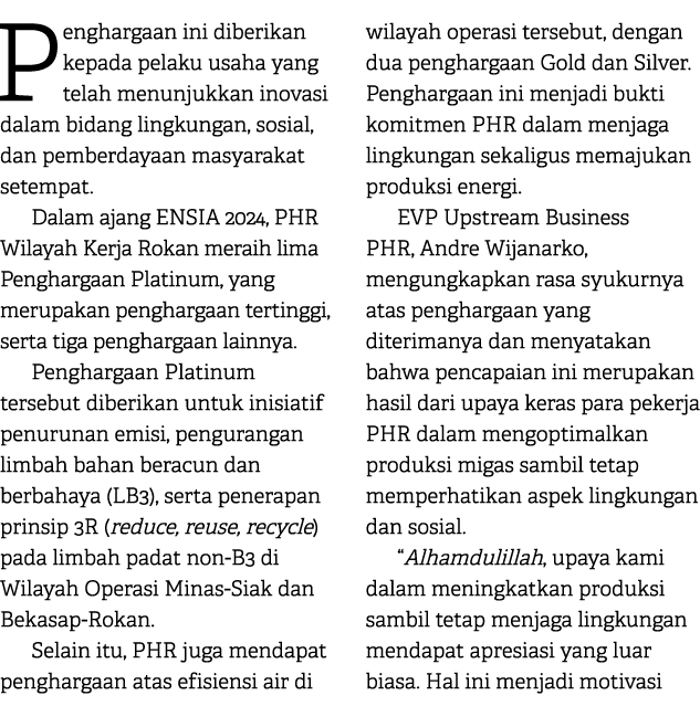 Penghargaan ini diberikan kepada pelaku usaha yang telah menunjukkan inovasi dalam bidang lingkungan, sosial, dan pem...